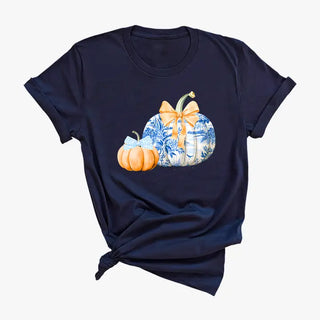 Chinoiserie Pumpkins T-Shirt #HPTS-NAVYLG-CHPUM