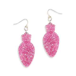 Hot Pink Glitter Acrylic Christmas Light Earrings