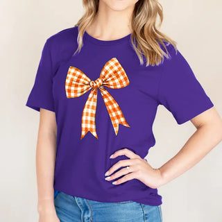 Orange Check Bow T-Shirt #HPTS-WHTSM-ORGBOW