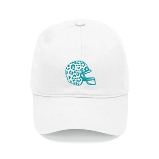 White Cap with Teal Leopard Helmet