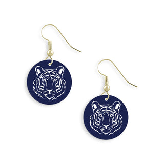 Navy Tiger Disc Earrings
