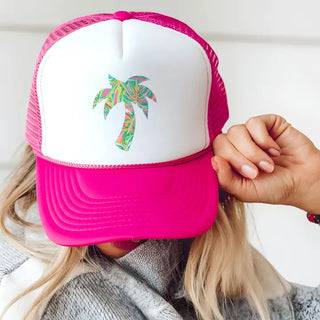 Let's Get Tropical Trucker Hat #L197-BLU-HTTRPPALM23