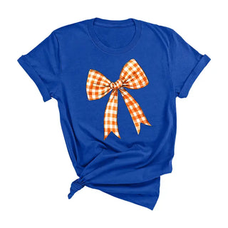 Orange Check Bow T-Shirt #HPTS-WHTSM-ORGBOW