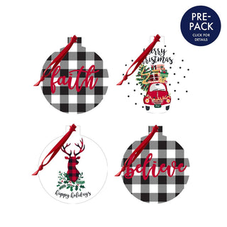 Happy Holidays Buffalo Check Ornament Set Pre-Pack