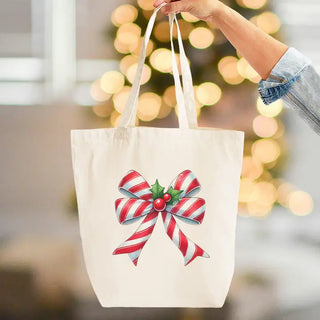 Candy Cane Bow Canvas Tote #HPT2518-CCBOW