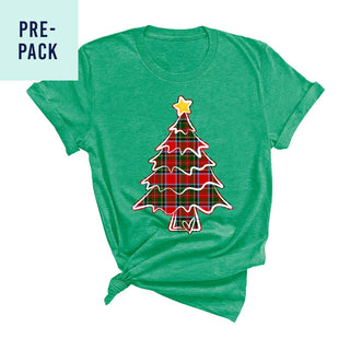 Tartan Christmas Tree Heather Kelly Green T-Shirt Pre-Pack