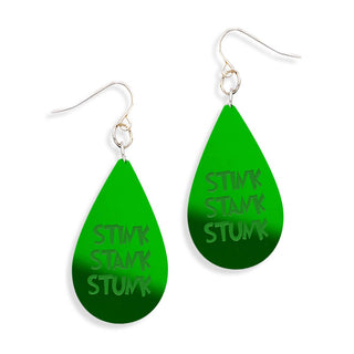 Green Mirrored Acrylic Stink, Stank, Stunk Grinch Earrings