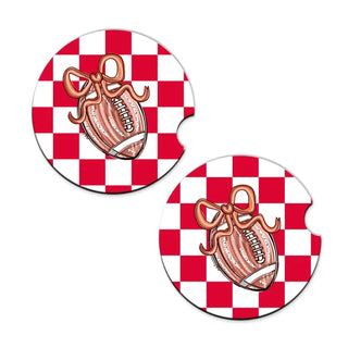 Football Bow Check Car Coaster Set #SPACK-CC132-FBBOW