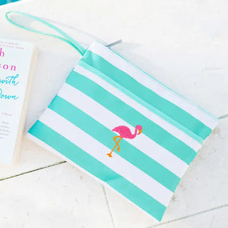 Mint Stripe Flamingo  Wet Bag