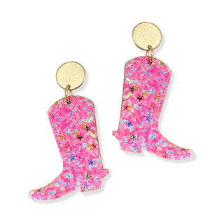 Pink Glitter Jolene Boot Earrings #VLJE927-PK