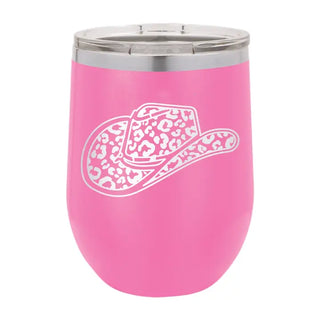 Leopard Cowgirl Hat Pink 12oz Tumbler #TWB12-LPRDCG-PK