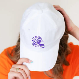 White Cap with Purple Leopard Helmet