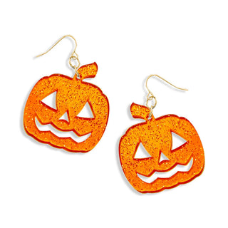 Orange Glitter Jack-o-Lantern Earrings