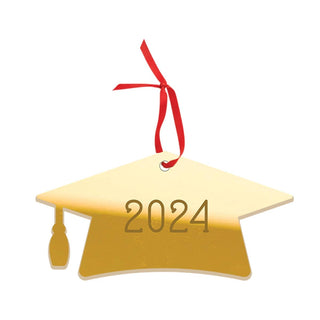 Mirrored Gold 2024 Grad Cap Graduate Ornament
