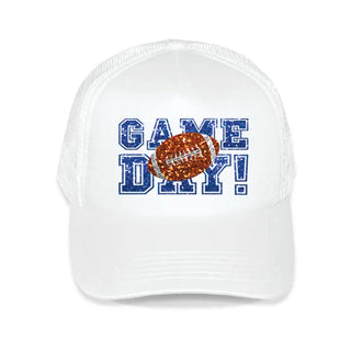 Faux Glitter Game Day Trucker Hat #L197-ORGWHT-SMORGGLTGD