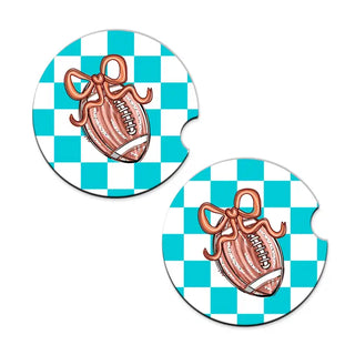 Football Bow Check Car Coaster Set #SPACK-CC132-FBBOW