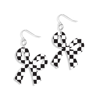 Game Day Check Bow Earrings #ACE-300SV-BOW-BLKWCHK