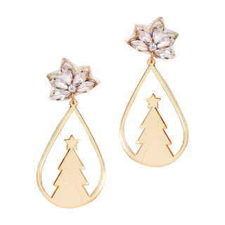 Gold Mirrored Acrylic Tree Teardrop Earrings #ACE-489CRY-TDTREE-MRGD