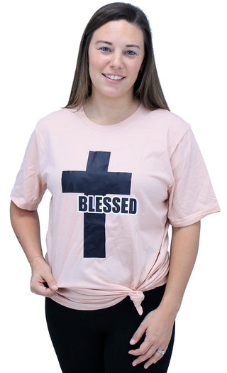 Blessed Cross T-Shirt #HPTS43-BLUSH-BLESSED