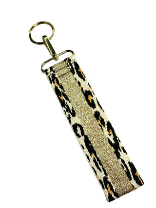 Leopard & Gold Stripe Keychain Wristlet Strap #MNA106VL-GDLPRD