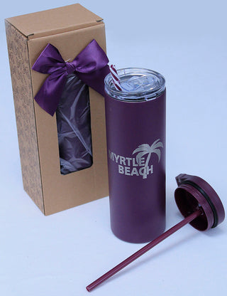 Purple Skinny 20oz Tumbler with Hook Handle & Clear Lid Set #TSK20PC-PU-LOGO