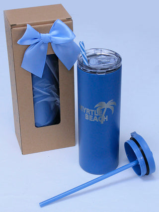Blue Skinny 20oz Tumbler with Hook Handle & Clear Lid Set #TSK20PC-U-LOGO