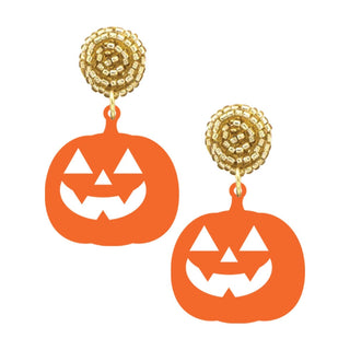 Orange Acrylic Jack-O-Lantern Earrings