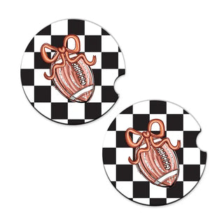 Football Bow Check Car Coaster Set #SPACK-CC132-FBBOW