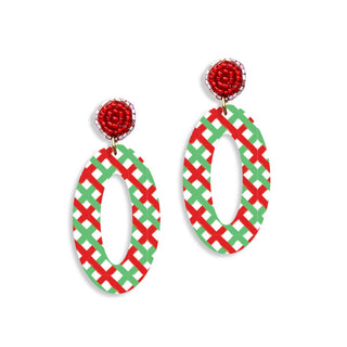 Christmas Plaid Oval Earrings #ACE-0366-OV-CHP