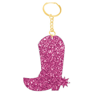 Hot Pink Glitter Acrylic Boot Keychain