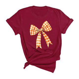 Orange Check Bow T-Shirt #HPTS-WHTSM-ORGBOW