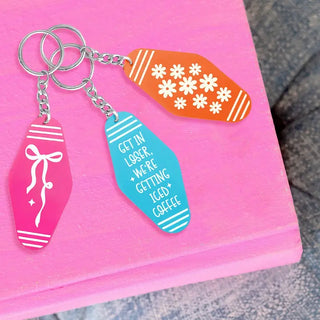 Orange & White Flower Motel Keychain #ACK-HOTEL-ORGWHT-FLOW