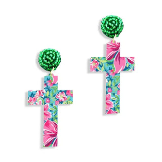 Preppy Floral Cross Earrings #ACE-0536-CROSS-PREP