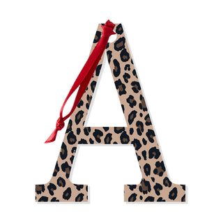 Leopard Initial Christmas Ornament