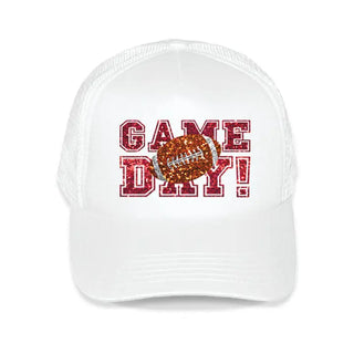Faux Glitter Game Day Trucker Hat #L197-ORGWHT-SMORGGLTGD
