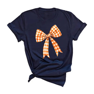 Orange Check Bow T-Shirt #HPTS-WHTSM-ORGBOW