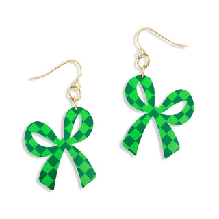 Green Check Bow Earrings