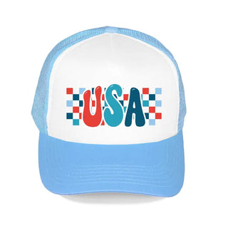Checkered USA Trucker Hat #L197-BLU-SMCHKUSA24