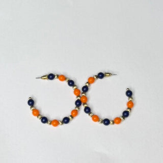 Navy & Orange Beaded Hoop Earrings #VLJE504-NVORG