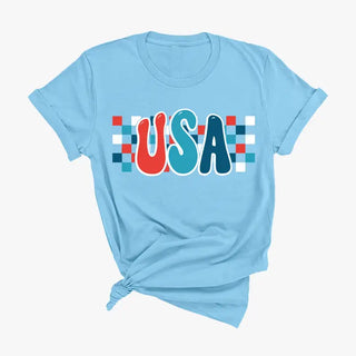 Checkered USA T-Shirt #HPTS-BLKLG-CHKUSA24