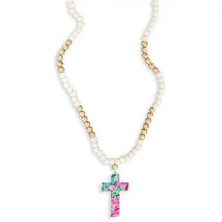 Preppy Floral Cross Tori Necklace #ACN-100-CROSS-PREP
