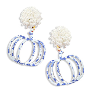 Blue Floral Pumpkin Earrings #ACE-491PRL-PUM-BLUFLR