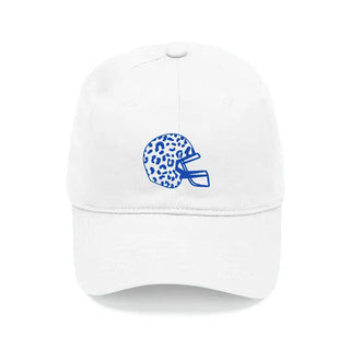 White Cap with Royal Blue Leopard Helmet