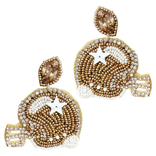 Gold Touchdown Football Helmet Earrings #VLJE6048-GD