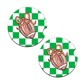 Football Bow Check Car Coaster Set #SPACK-CC132-FBBOW