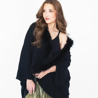 Black Faux Fur Pippa Shawl #MS9030VL-BLK