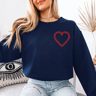Baseball Laces Heart Embroidered Sweatshirt #MSW-ASHLG-BHRT