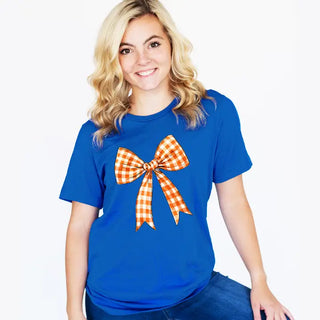 Orange Check Bow T-Shirt #HPTS-WHTSM-ORGBOW