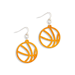 Orange Glitter Basketball Earrings
