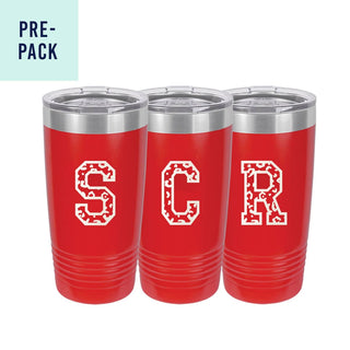 Varsity Single Initial Red 20oz Insulated Tumbler 14 pc Set #PACK-TWB20-VARRED